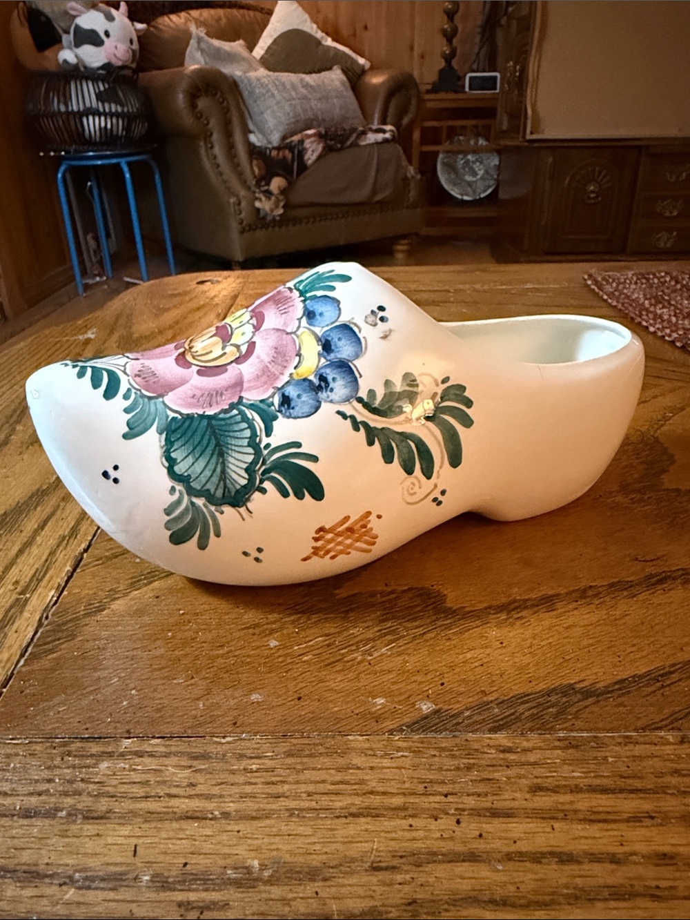 Vintage Royal Delft Polychrome Hand Painted Ceramic Dutch Clog Shoe Figurine